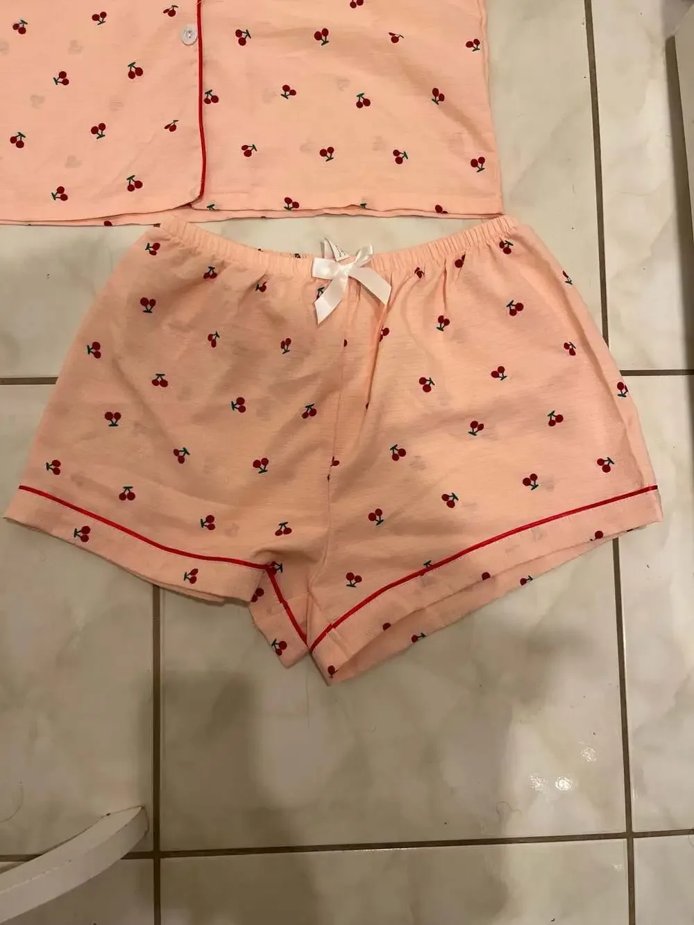 Bonmuse Women's Cherry Print Short Sleeve Button-Down Pajama Set
